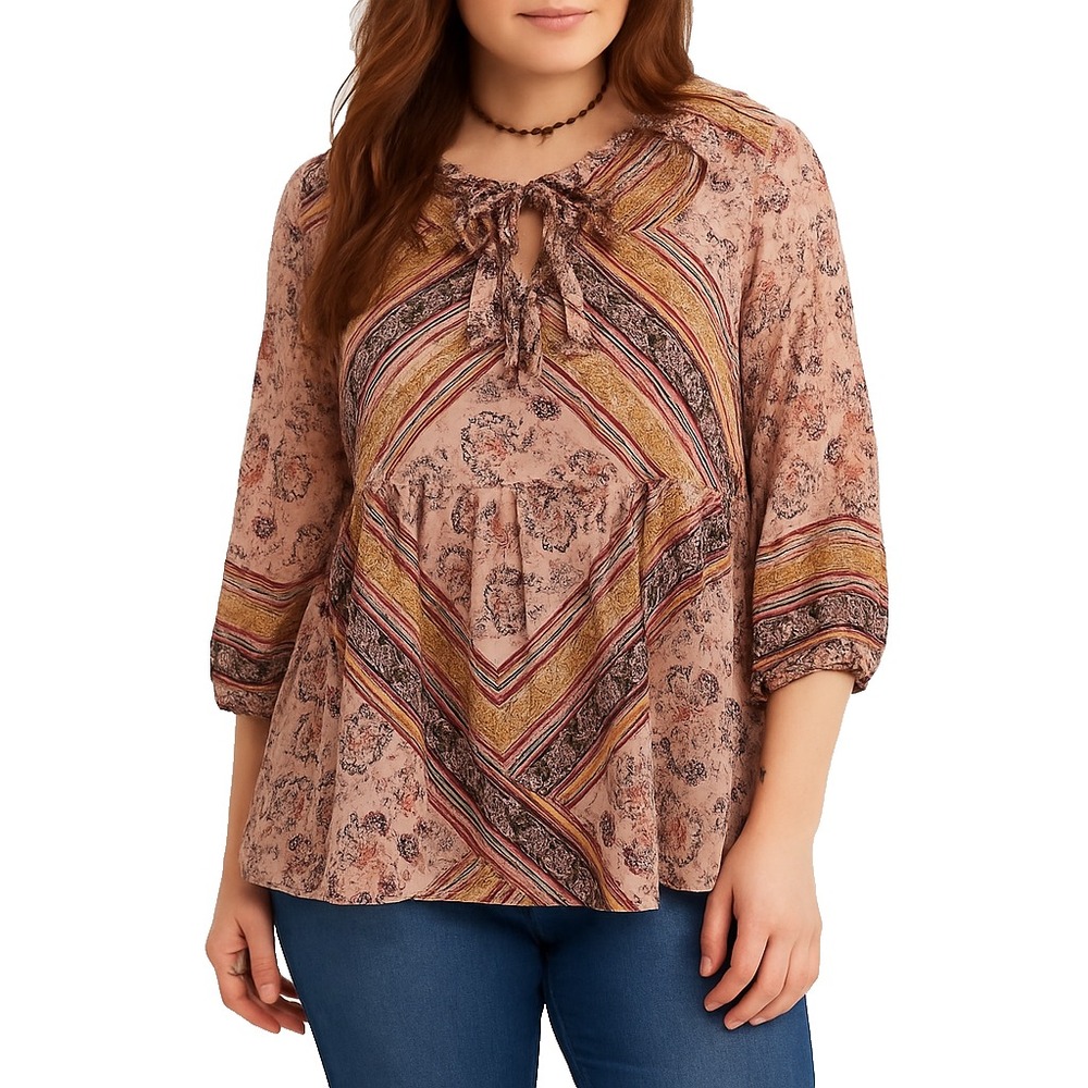 Womens M Knox Rose Boho Babydoll Top Sheer Peasant Tunic Floral Festival Blouse